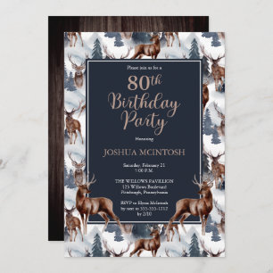 Rustic Woodsy Deer   Forest 80th Birthday Party Invitation