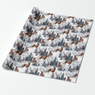 Rustic Woodsy Deer Forest Winter Christmas Holiday Wrapping Paper