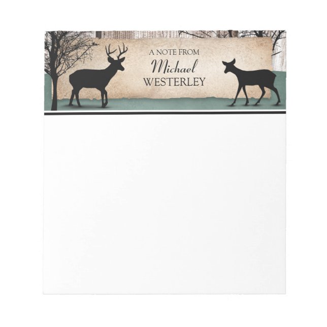 Rustic Woodsy Deer Personalized Notepad (Front)