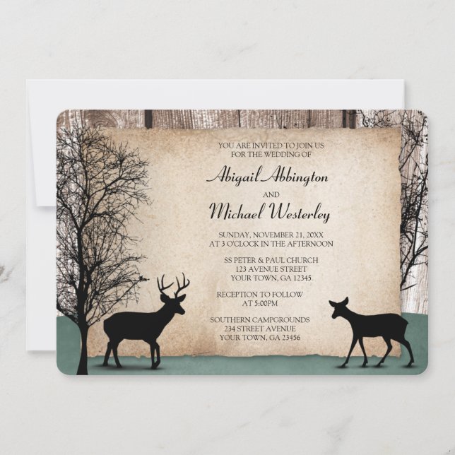 Rustic Woodsy Deer Wedding Invitations (Front)
