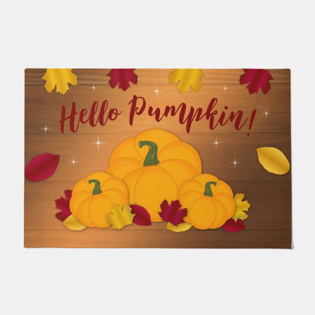 Rustic Woodsy Hello Pumpkin Fall Leaves Doormat (Front)