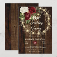 Rustic Woodsy Lighted Wreath 40th Birthday Party