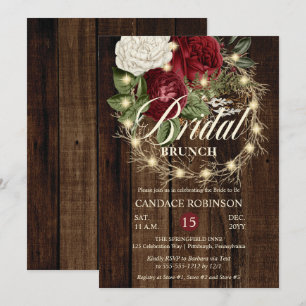 Rustic Woodsy Lighted Wreath Bridal Brunch Invitation