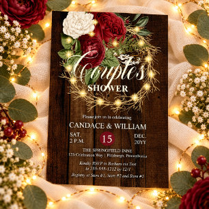 Rustic Woodsy Lighted Wreath Couple's Shower Invitation