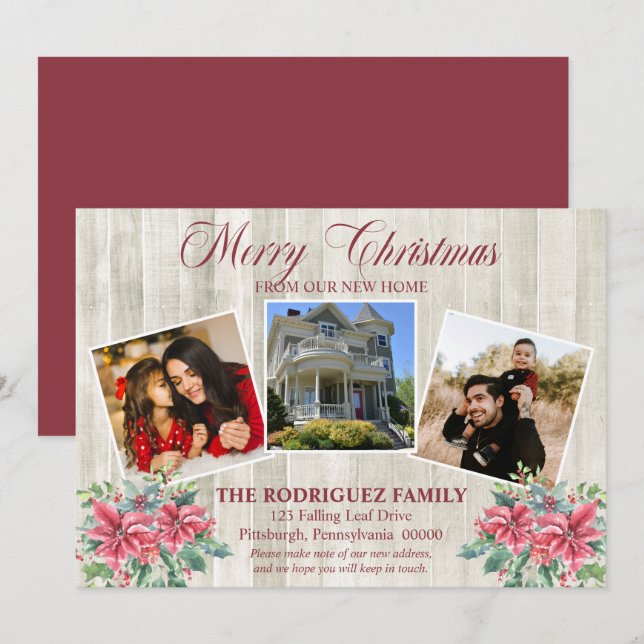Rustic Woodsy Merry Christmas - New Home Photo Ann Announcement (Front/Back)