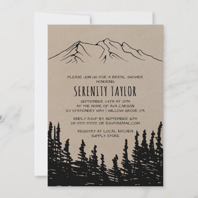 Rustic Woodsy Mountain Bridal Shower Invitation (Front)