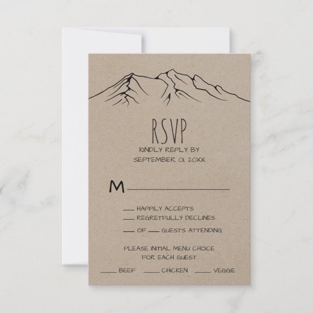 Rustic Woodsy Mountain Menu Choice RSVP Card (Front)