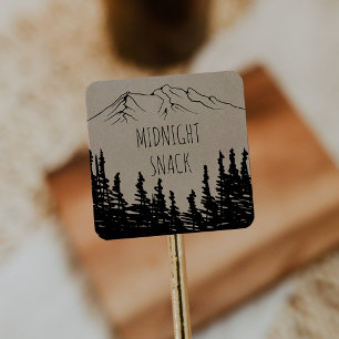 Rustic Woodsy Mountain Midnight Snack Favour Square Sticker