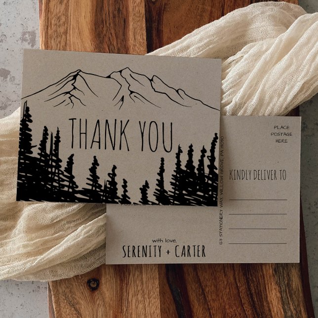 Rustic Woodsy Mountain Thank You Postcard (Creator Uploaded)