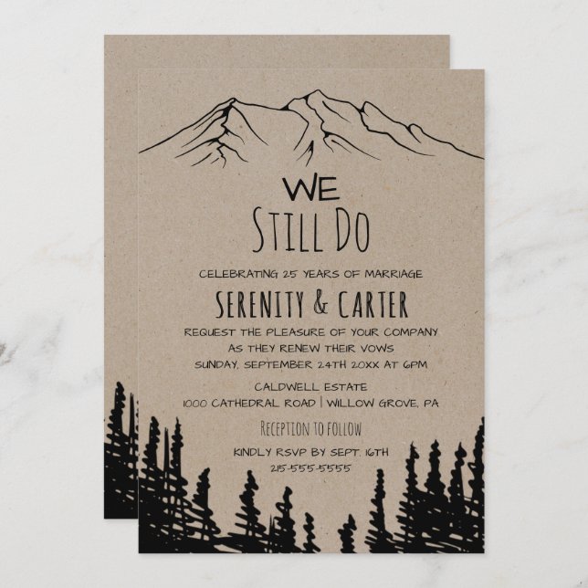 Rustic Woodsy Mountain Vow Renewal Invitation (Front/Back)