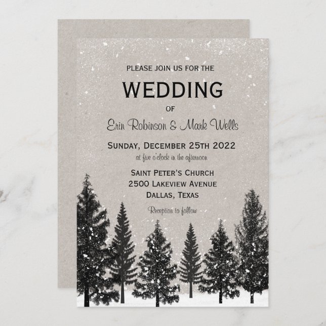 Rustic Woodsy Mountain Wedding Invitation (Front/Back)