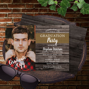 Rustic Woodsy Photo Graduation Party Invitation