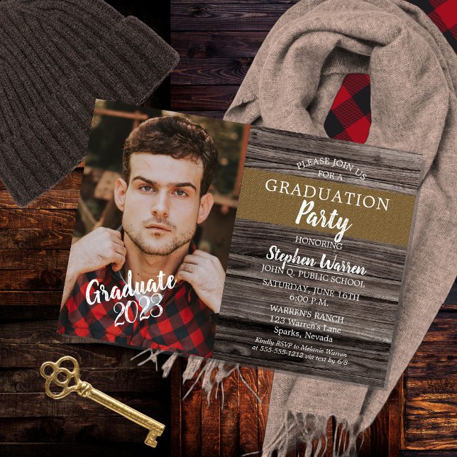 Rustic Woodsy Photo Graduation Party Magnetic Invitation (Creator Uploaded)