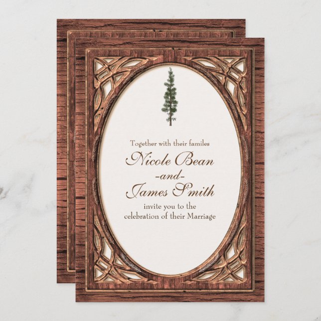 Rustic Woodsy Pine Tree Two Tone Wood Invitations (Front/Back)