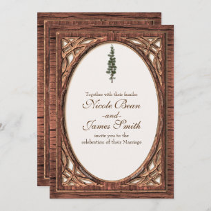 Rustic Woodsy Pine Tree Two Tone Wood Invitations