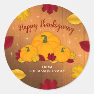 Rustic Woodsy Thanksgiving Pumpkins Fall Leaves Classic Round Sticker