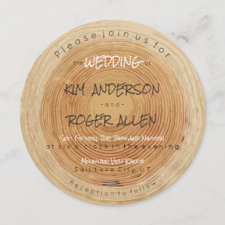 Rustic Woodsy Tree Trunk Slice Unique Wedding Invitation