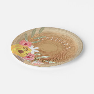 Rustic Woodsy Watercolor Floral Bridal Shower Paper Plate