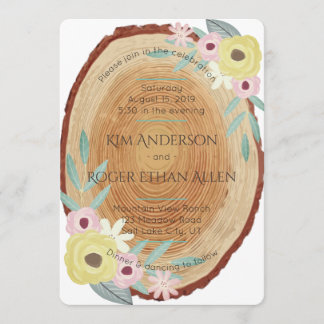 Rustic Woodsy Watercolor Floral Wedding Invites