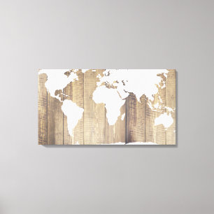 Rustic World Explorer White World Map Wood Planks Canvas Print