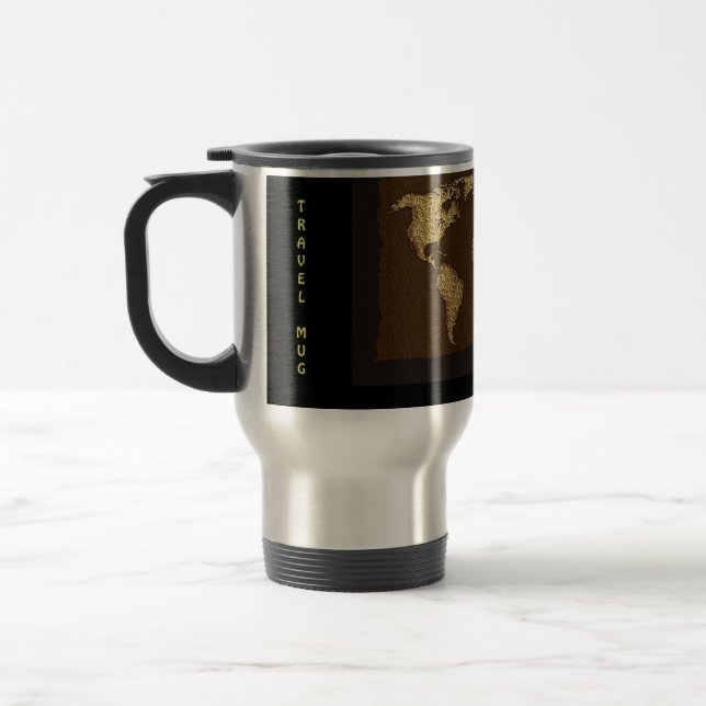 Rustic World Map Metal Travel Mug (Left)