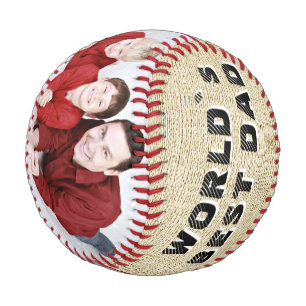 Rustic World`s Best Dad Name 2 Photo Collage Baseball