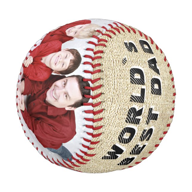 Rustic World`s Best Dad Name 2 Photo Collage Baseball (Angled)