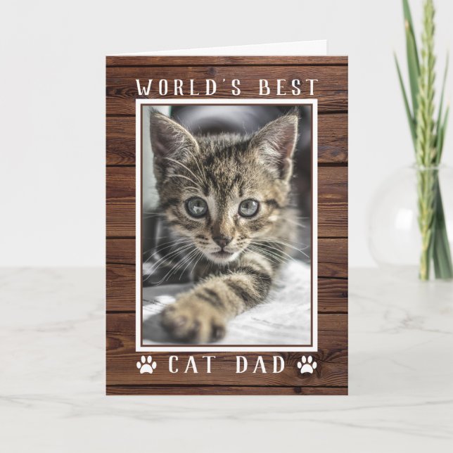 Rustic World's Best Cat Dad Father's Day Photo Card (Front)