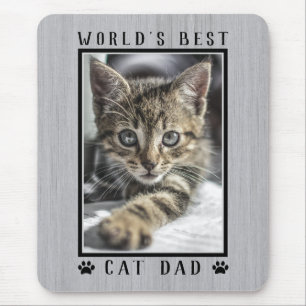 Rustic World's Best Cat Dad Paw Prints Photo Mouse Mat