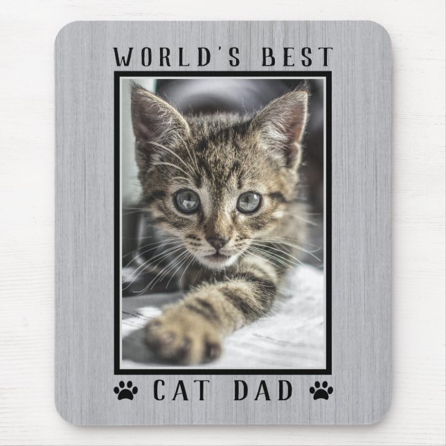 Rustic World's Best Cat Dad Paw Prints Photo Mouse Mat (Front)