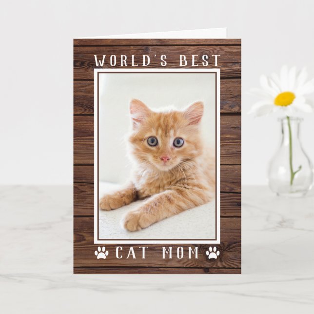 Rustic World's Best Cat Mum Mother's Day Photo Card (Small Plant)