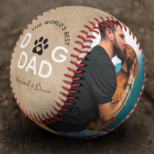 Rustic World's Best Dog Dad 2 Photo Baseball (Creator Uploaded)