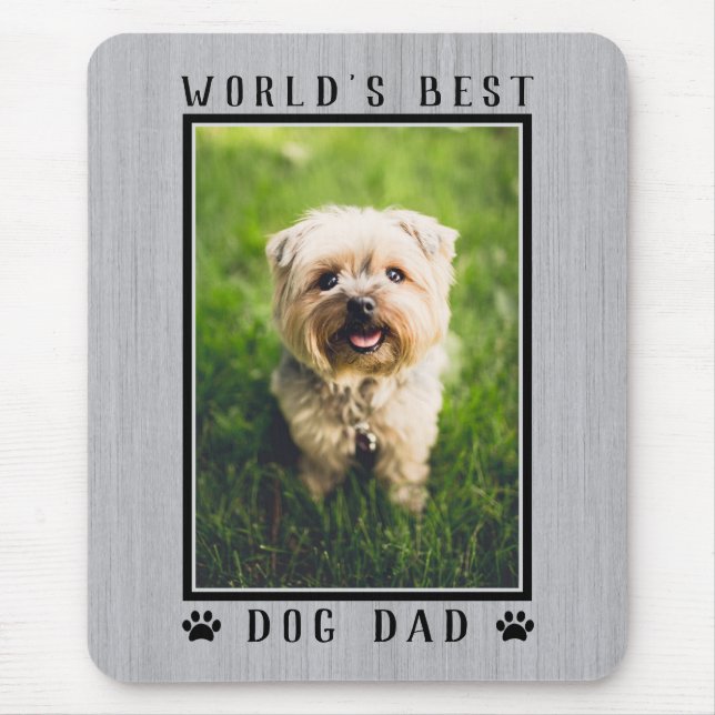Rustic World's Best Dog Dad Paw Prints Photo Mouse Mat (Front)