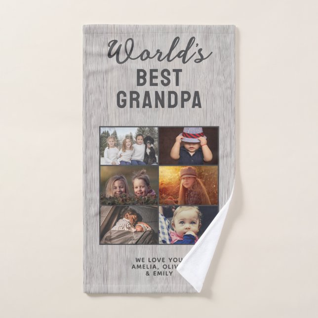 Rustic World's Best Grandpa Wood Custom 6 Photo  Bath Towel Set (Hand Towel)