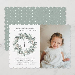 Rustic Wreath 1st Birthday Party Invitation