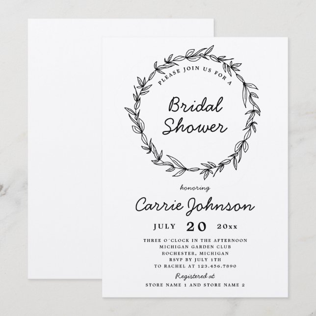 Rustic wreath bridal shower invitation (Front/Back)