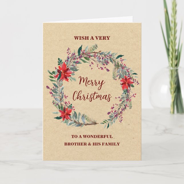 Rustic Wreath Brother & Family Merry Christmas Card (Front)