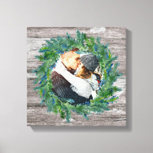 Rustic Wreath Christmas Holiday Photo Canvas Print