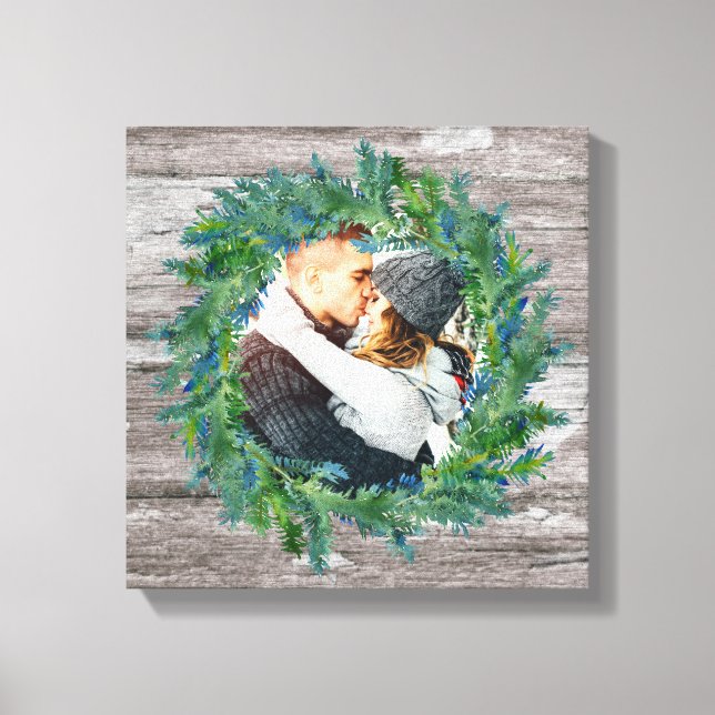 Rustic Wreath Christmas Holiday Photo Canvas Print (Front)
