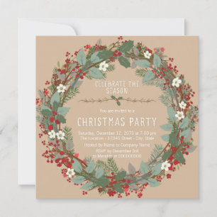 Rustic Wreath Christmas Party Invitation