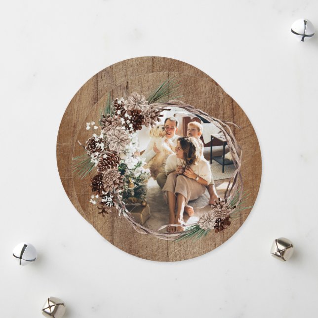  Rustic Wreath Christmas Photo Personalised Holiday Card (Front/Back In Situ)