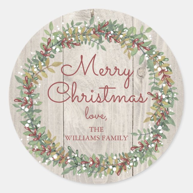 Rustic Wreath Christmas Sticker (Front)