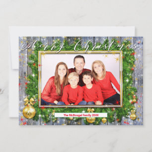Rustic Wreath Family Photo Merry Christmas Holiday Card