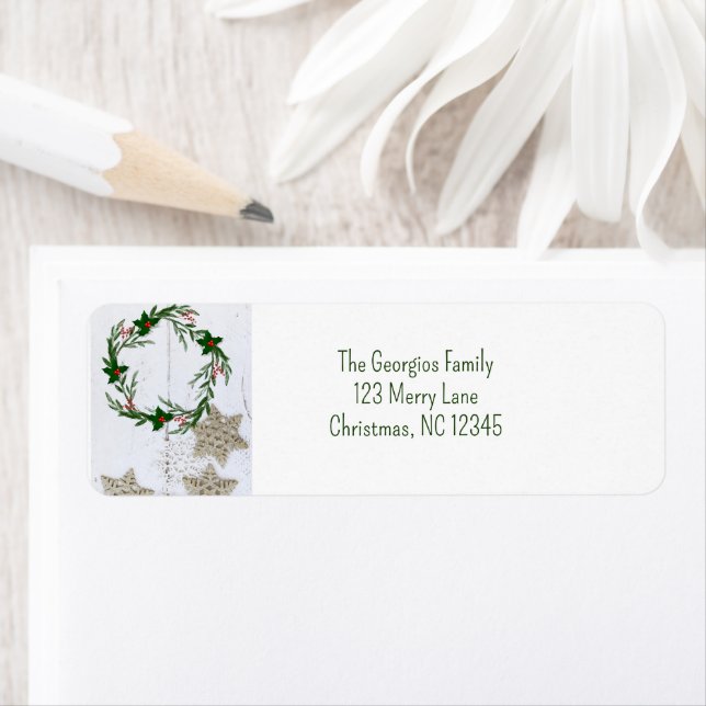 Rustic Wreath | Farmhouse Holly Return Address (Insitu)