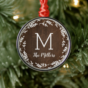 Rustic Wreath Faux Wood Family Monogram Metal Tree Decoration