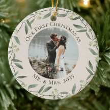 Rustic Wreath First Christmas as Mr & Mrs 2 Photo