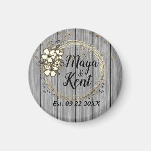 Rustic Wreath Floral Glitter Wedding Magnet