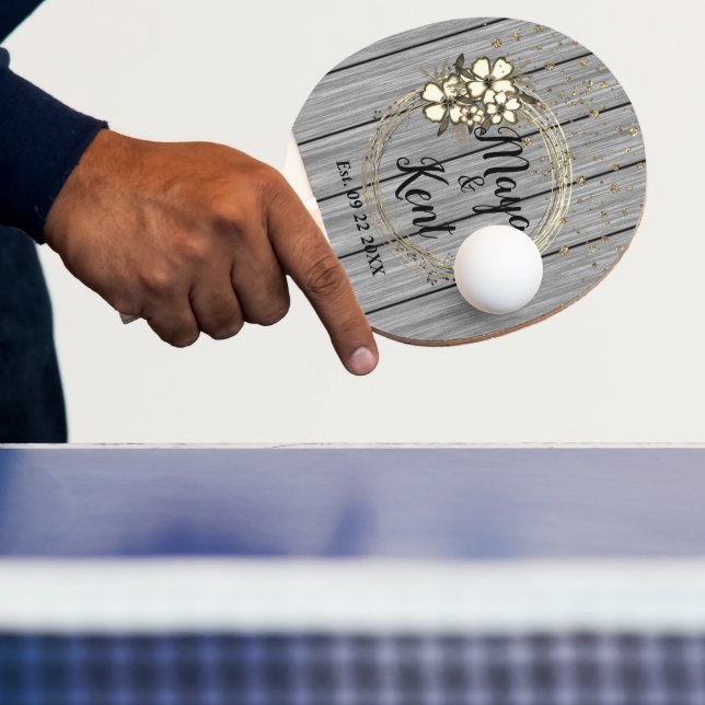 Rustic Wreath Floral Glitter Wedding Ping Pong Paddle (Insitu)