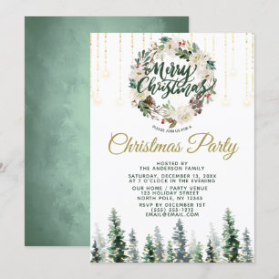 Rustic Wreath Forest Lights Christmas Party Invitation