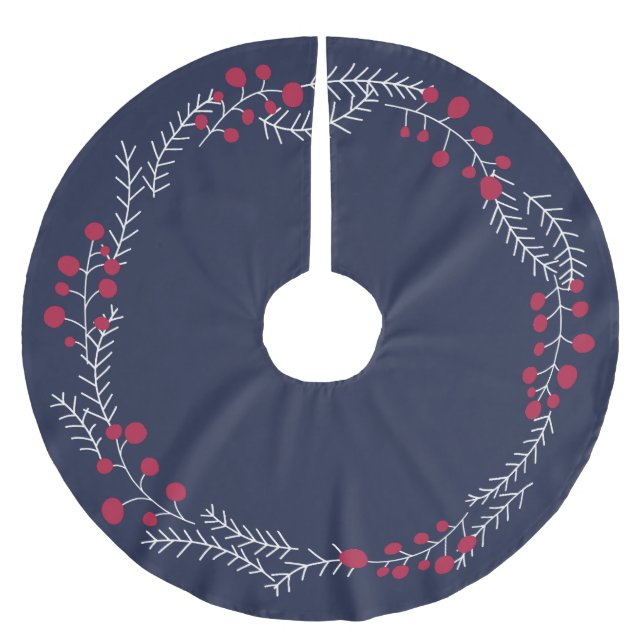 Rustic wreath frame border navy blue Christmas Brushed Polyester Tree Skirt (Front)